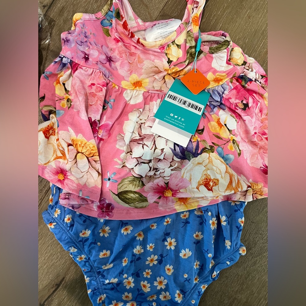 Posh peanut Chantria Sleeveless Peplum Bummie Set
18-24 months / Pink